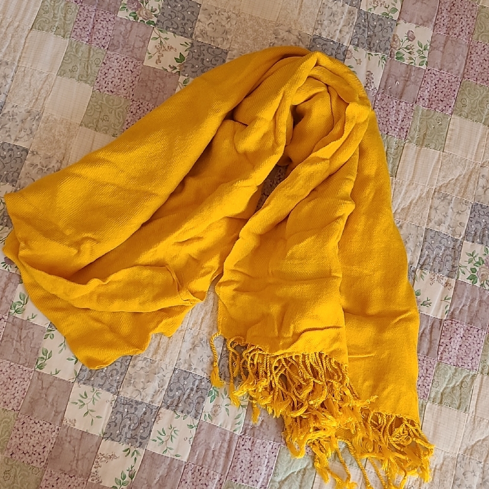 Mustard Yellow Scarf with Fringe